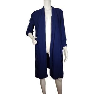 Eileen Fisher Organic Cotton Open Front Knit Cardigan Blue Size M